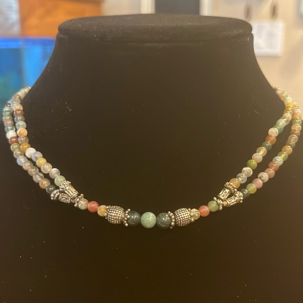 Real Jasper Stone Multi Colored Beaded Choker Necklace New